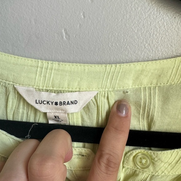 Lucky Brand Eyelet Sleeve Boho Peasant Blouse XL Lime Cotton Cottagecore - Picture 3 of 6